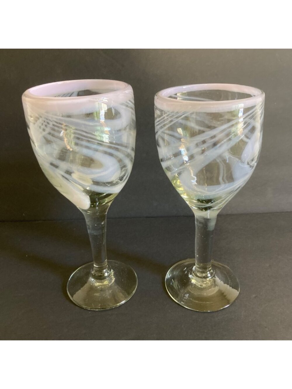 Light Pink Swirl Handblown Glass Wine Water Goblets